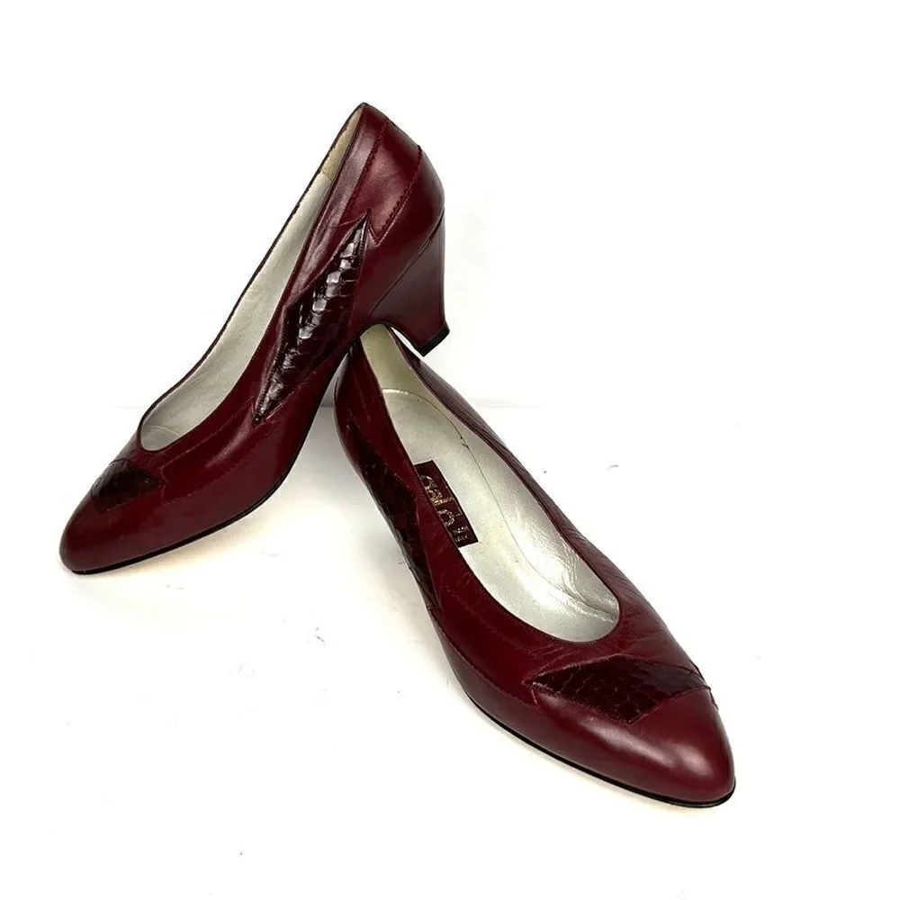 NWOB GALO Italy Classic Leather Burgundy Heels Pumps Shoes size 39 1/2 US 8,5